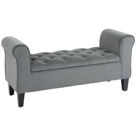 Tufted Storage Ottoman Bench Armed Folding Entryway Upholstered Bed Bench Gray