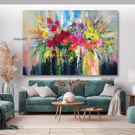 Handmade Hand Painted Wall Art On Canvas Abstract Colorful Vintage Floral Botanical Modern Home Living Room hallway bedroom luxurious decorative (size: 50X70cm)