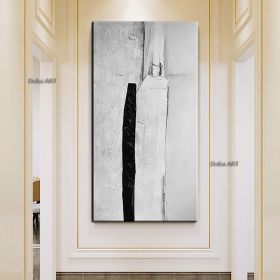 Minimalist hand-painted oil painting black;  white and gray modern luxury abstract large hallway decorative painting living room background wall (size: 150X220cm)