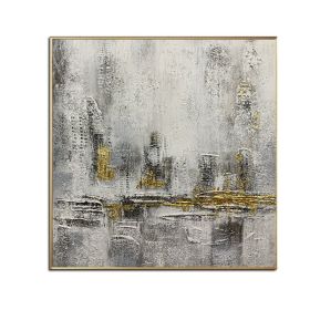 100% Handmade Gold Foil Abstract Oil Painting  Wall Art Modern Minimalist City Building Canvas Home Decor For Living Room No Frame (size: 100x100cm)